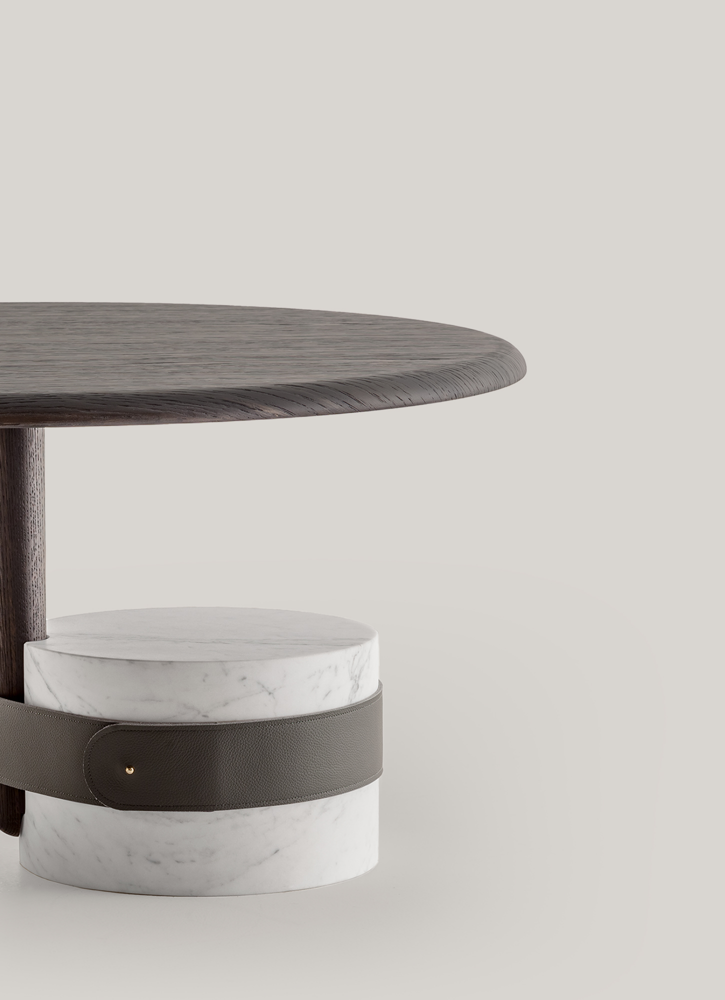 Detail of Champignon coffee table in real Carrara marble and Laguna oak wood by Morica Design