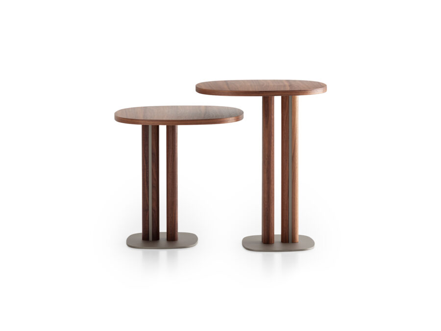 Walnut canaletto wood and champagne metal coffee table by Morica Design.
