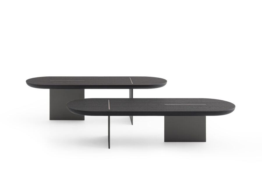 Paire de tables basses en bois de chêne Laguna et métal bruni by Morica Design