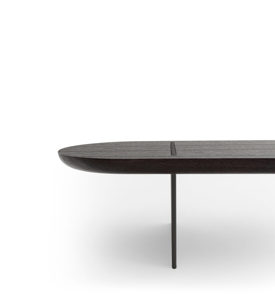 Chic Baguette Coffee Table with Laguna Oak wood top and Burnished Metal frame.