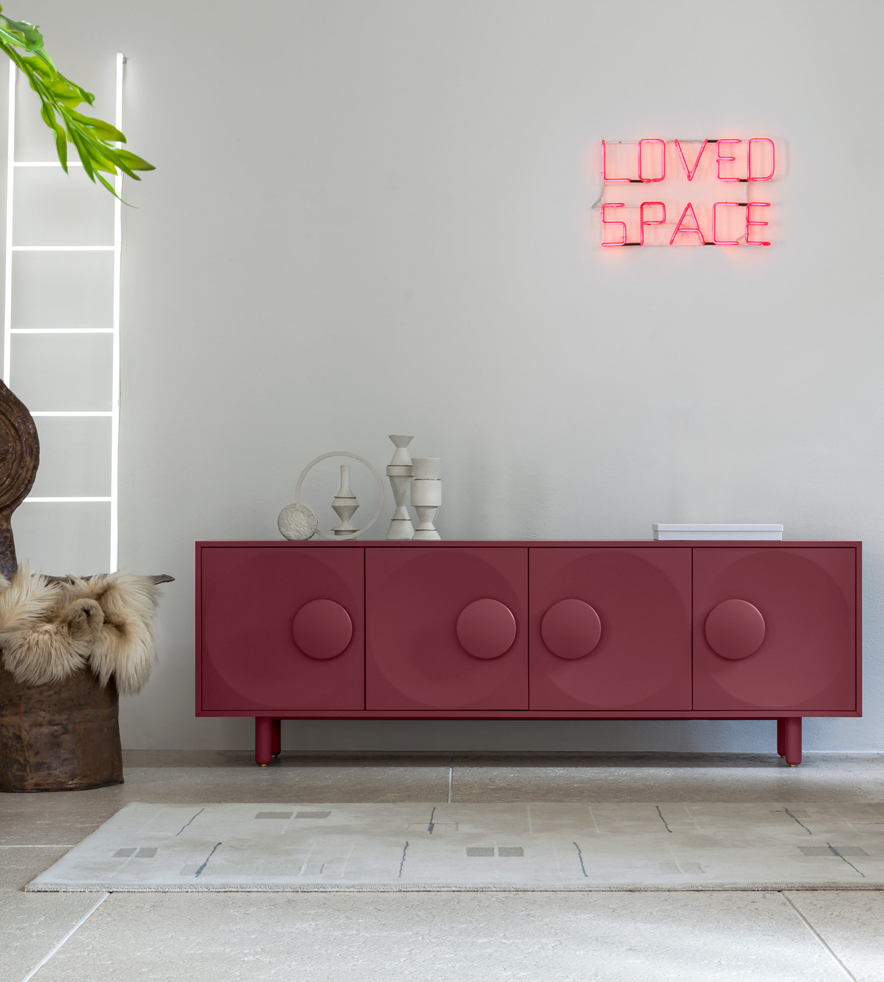 Madia Bardot 4 ante in MDF laccato rosso Marsala