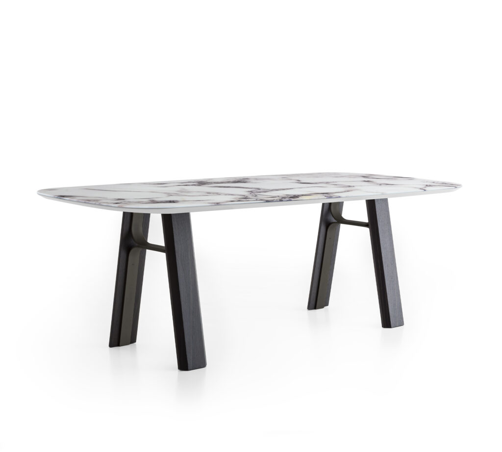 Rectangular big table in wood, metal and glass