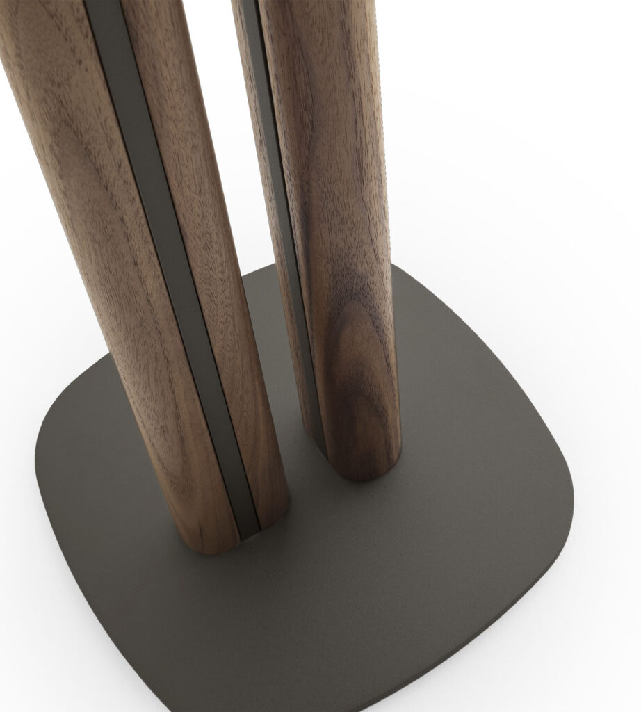 Sleek and minimalist design: Manhattan side table in walnut canaletto wood and bronzed metal.