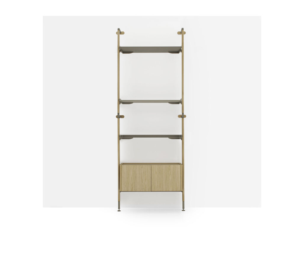 Functional and elegant bookshelves with Morica essences and metal combinations.