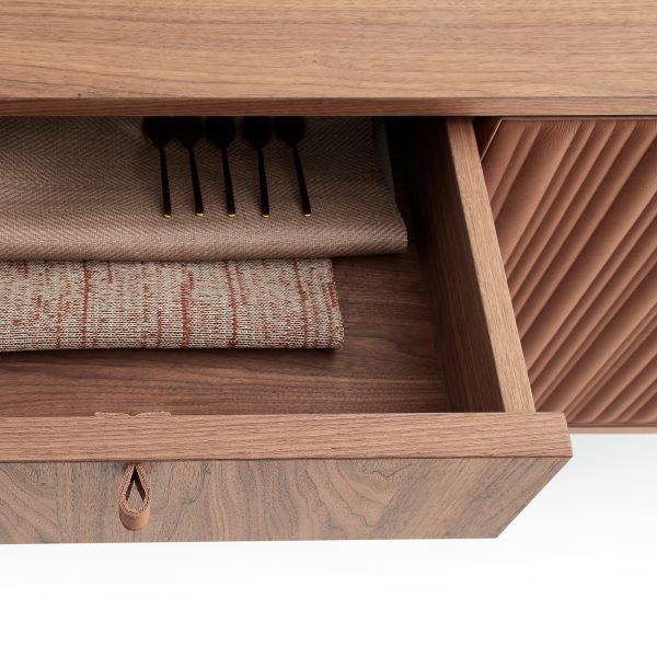 Detail of the Canaletto walnut wood drawer by Morica Design